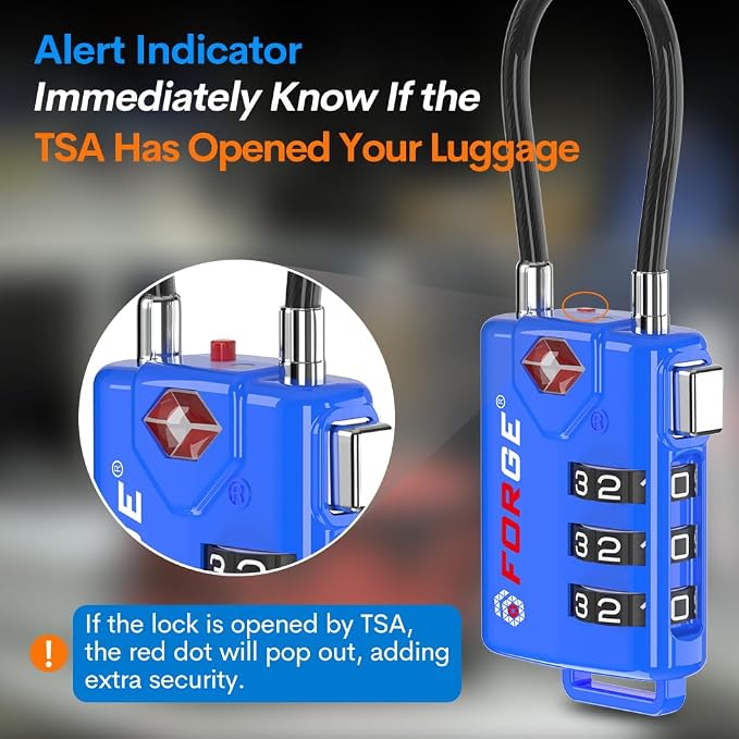 Bright Colors, TSA Approved Cable Luggage Locks 2 Pack Blue, Re-settable Combination with Alloy Body