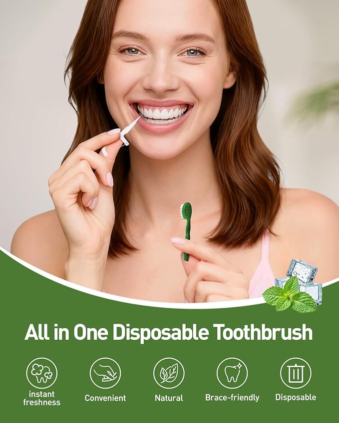 Disposable Mini Travel Toothbrush Bulk with Toothpaste 5in1 60Ct Portable Toothbrushes Set Floss Pick Tongue Scraper Cruise and Travel Essentials (Pink)