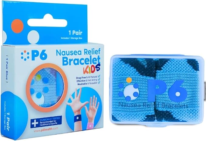 P6 Motion Sickness Bands for Kids Children’s Wristbands for Anti Nausea Sea Cruise Travel Car Sickness All-Natural Non Drowsy Relief (1 Pack, Blue)