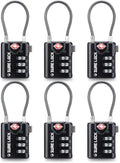 SURE LOCK TSA Approved Luggage Locks with Open Alert Indicator, 3 Digit Combination Cable Travel Lock for Suitcase, Backpack, Gym Locker, Toolbox & Travel Bag(Black 6 Pack