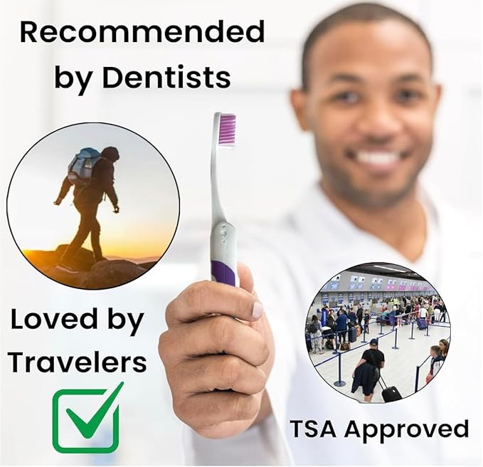 Pack of 2pc Comfort Hold Travel Toothbrush On The Go Folding Medium Bristle Brushes Compact Size Ergonomic Foldable Tooth Brush Camping Gym School Locker Backpack TSA Approved - Assorted Colors