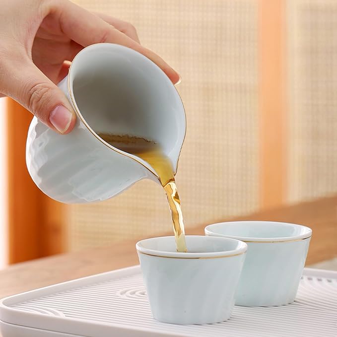 Chinese tea set, Kung fu tea set with 6 cups, Handle lifting Gongfu teaset, Home Office Outdoor Hotel (TilangB 6cups)