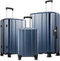 LUGGEX 3 Piece Set Luggage with Spinner Wheels,100% PC Hard Shell Suitcases with 360° Spinner Wheels & TSA Locks(Blue, 3 Piece Sets)