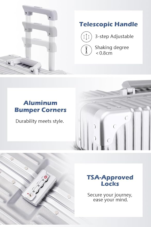 HotWay Checked In Luggage with Spinner Wheels, Aluminum Hard Shell Zipperless Suitcase with TSA Lock, Large Rolling Suitcase for Business Travel (Aluminum Green, 28 Inch)