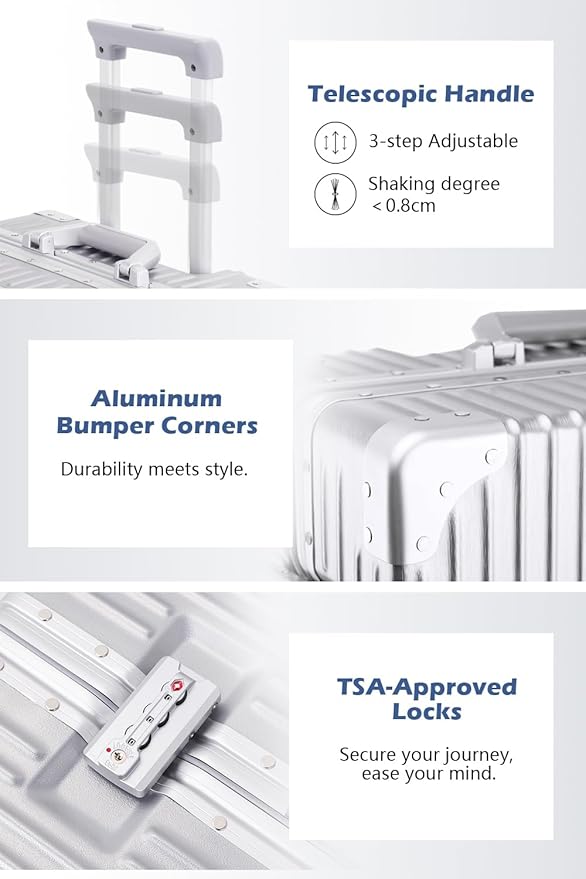 HotWay Carry On Luggage with Spinner Wheels, PC Hard Shell Zipperless Suitcase with Aluminum Frame and TSA Locks, 22x14x9 Airline Approved Lightweight Luggage for Business Travel (White, 20 Inch)