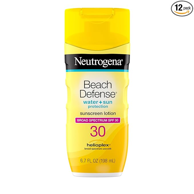 Neutrogena Sunscreen Lotion Beach Defense SPF 30, Face and Body Sunscreen, Hawaii Reef Act 104 Compliant, Octinoxate & Oxybenzone Free, Oil Free, Fast Absorbing Sun Care, 6.7 fl. oz (Pack of 12)