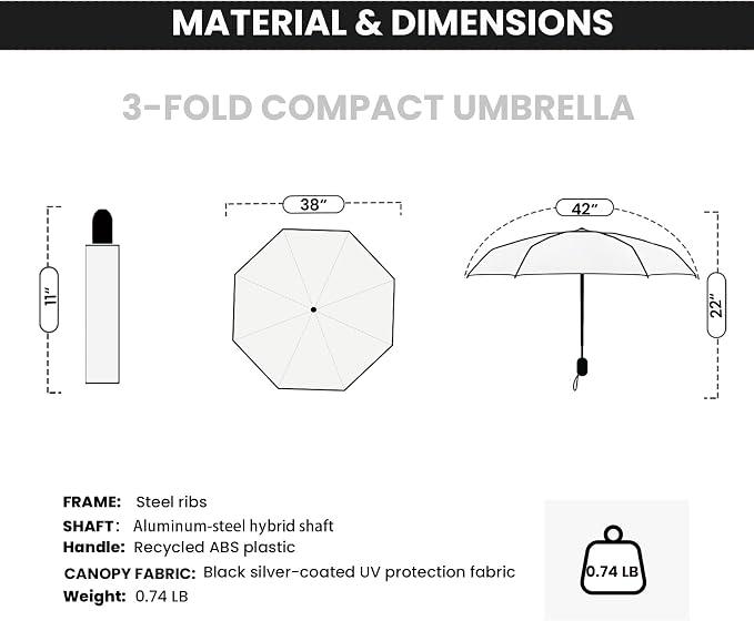 SIEPASA Compact Travel Umbrella - Windproof Auto Open/Close, Small Folding Umbrella for Rain & Sun with UPF50+ - Lightweight Frame, Waterproof - Fits Backpack, Purse, Suitcase.(UV-Starry)
