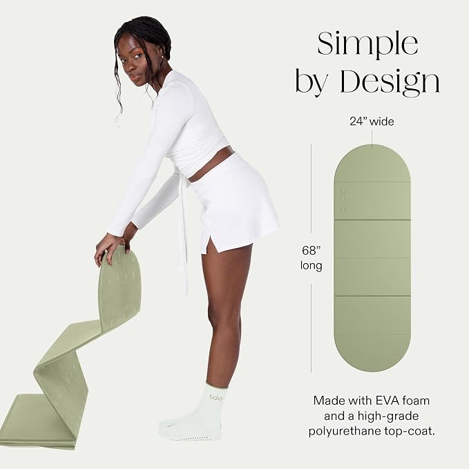 Bala Compact Workout Mat for Gym - 12MM Thick Slip-Resistant, Sweat Absorbing, & Foldable Yoga Mat for Pilates, Core Training & Exercise - Home Fitness Essentials for Women & Men - Travel-Friendly