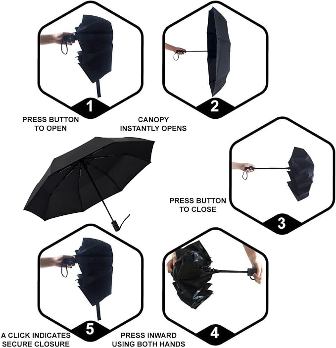 SY COMPACT Travel Umbrella - Windproof Automatic Compact Umbrella for Rain, Lightest 8-Rib, Small, Strong & Portable, Durable Grip, Fits Backpack & Car, Factory Direct (UV Available)