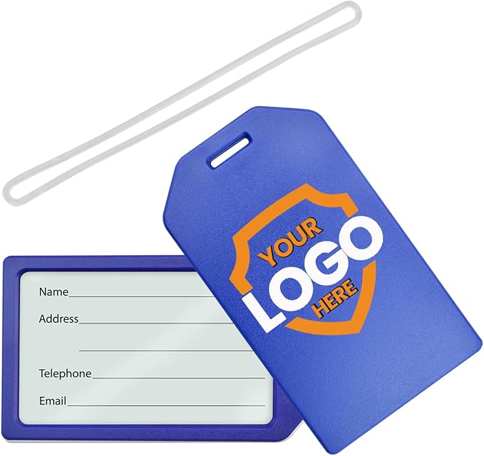 10 Pack - Bulk Custom Luggage Tags - Heavy Duty Personalized Bag Tag for Suitcases or Backpack - Hard Plastic - Add Company Logo, School I’D, Photo - Quality & Detail UV Print by Specialist ID (Blue)