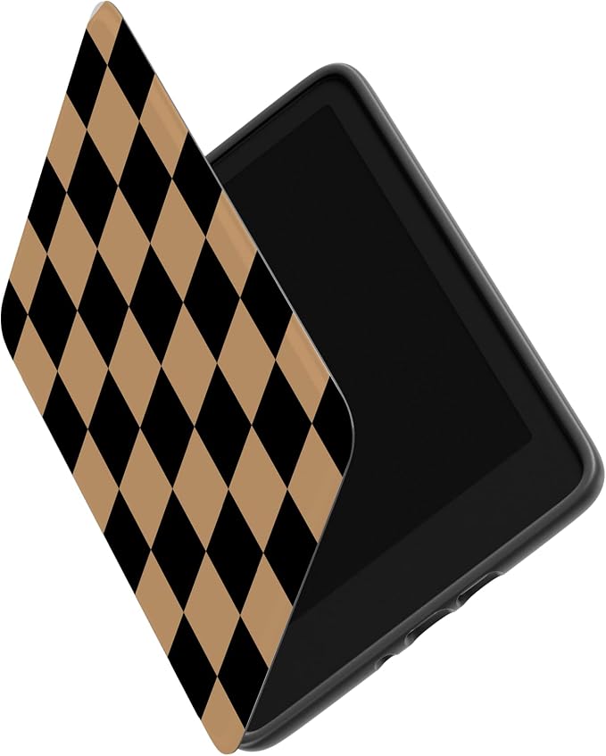 Casely Kindle Case | Fit Check | Black & Brown Checkerboard | Compatible with 7" Kindle Colorsoft and 7" Kindle Paperwhite (12th Gen 2024 Edition) | Auto Sleep/Wake | Hand Strap | Vegan Leather