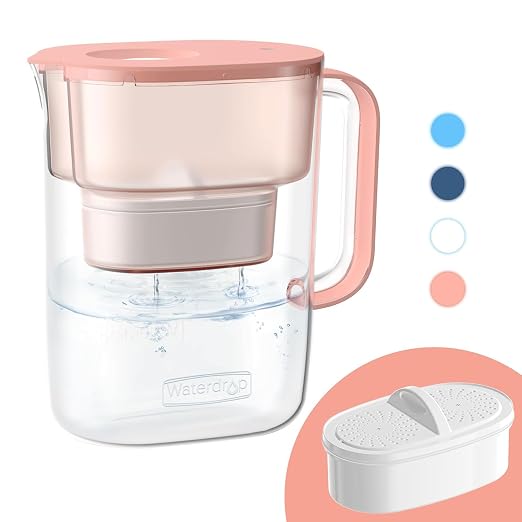 Waterdrop PT-07R Water Filter Pitcher, 10-Cup, NSF Certified, 200-Gallon Long-Life Filter, Improves Coffee & Tea Taste, Reduces PFOA/PFOS and Chlorine, 5X Longer Filter Life, Pink