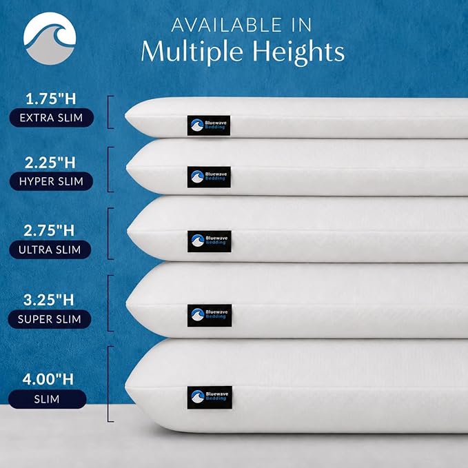 Bluewave Bedding Ultra Slim Gel Memory Foam Pillow for Stomach and Back Sleepers - Thin, Flat Design for Cervical Neck Alignment and Deeper Sleep (2.75-Inches Height, King Size)