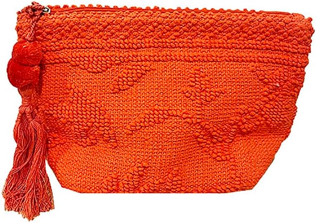 Lu & Elle Cabana Pouch, Travel Essentials Bag, Cotton Loop Fabric with Waterproof Plastic Lining, Zipper Closure with Tassel, 12" W x 7.75" H x 4.75" D
