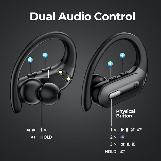 Active Noise Cancelling Ear Buds Wireless Earbuds 90Hrs Playtime Bluetooth Headphones with Hi-Res Stereo Deep Bass Power Display Earphones with Earhooks Waterproof Transparency Headset for Sports/Gym