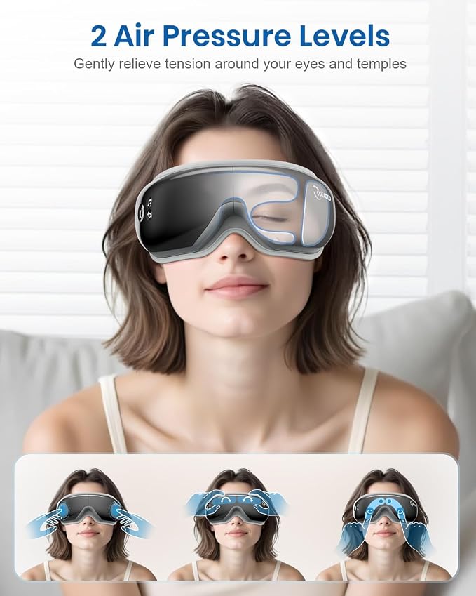 Cotsoco Eye Massager with Heat, Remote, and Compression, Adjustable Foldable Sleep Mask for Relaxing Eyes and Better Sleep, Migraine Relief Device, Birthday Gifts for Women Men Her Him-Black