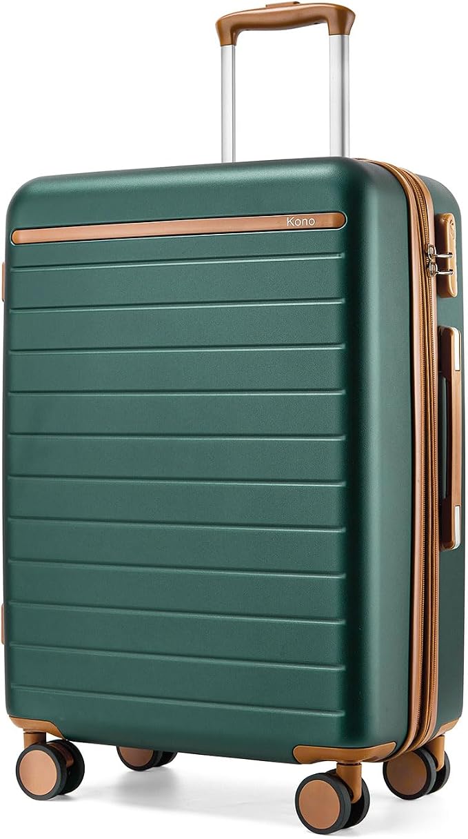 Kono 24 Inch Check In Suitcase Expandable Luggage, Business Travel Suitcase for 5-7 Days, Durable ABS+PC Hardshell with Side Handles & Kick Plates, Double Spinner Silent Wheels, Green
