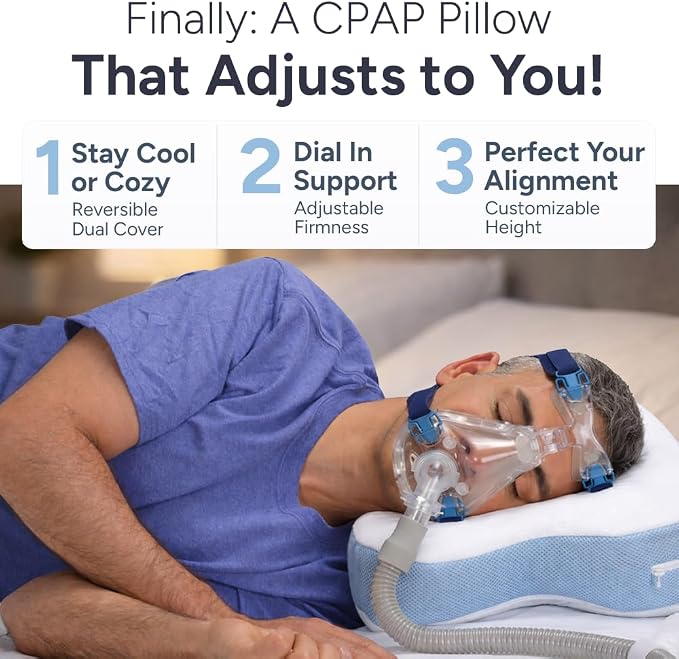 Contour CPAPMax Cooling Gel - CPAP Pillow for Side, Back and Stomach Sleepers with Adjustable Memory Foam - Pillow for CPAP Users, Sleeping with Mask