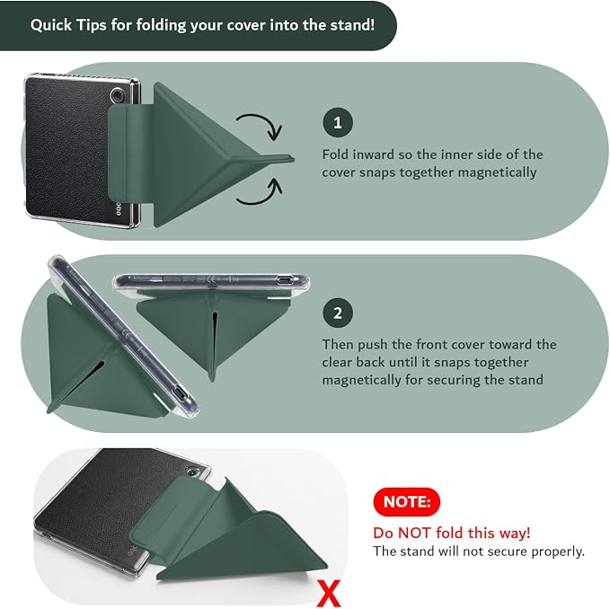 TUDIA M-FLIP Detachable Clear Magnetic Case for Kobo Libra Colour (2024) - [Auto Wake/Sleep] Shockproof Slim Transparent Back Magnetic Fold Cover with Stylus Holder (Dark Green)