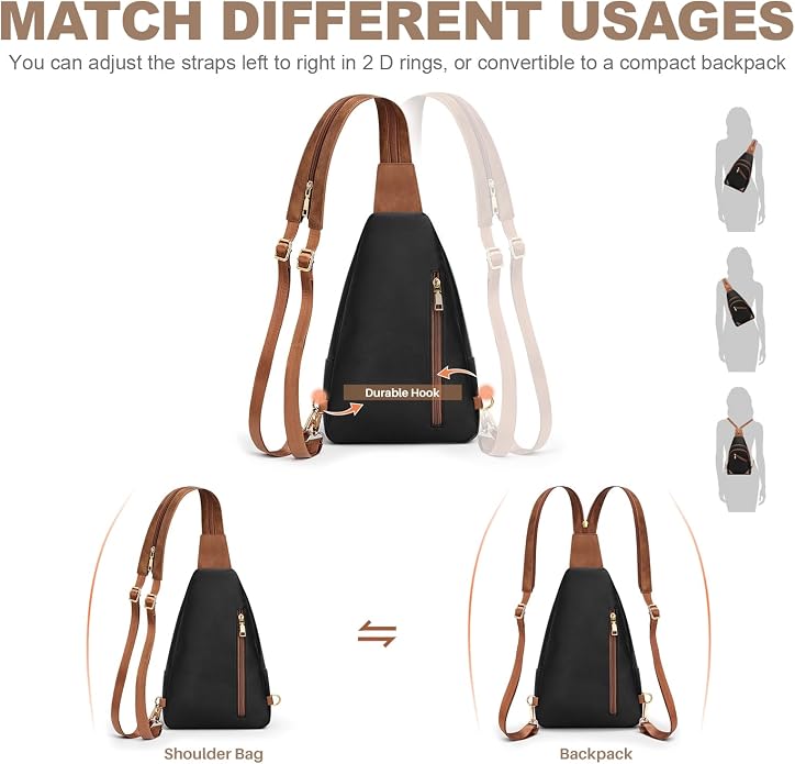 SYTRAH Anti Theft Sling Bag for Women, RFID Crossbody Purses Convertible Sling Backpack, Cross Body Purse Chest Bag