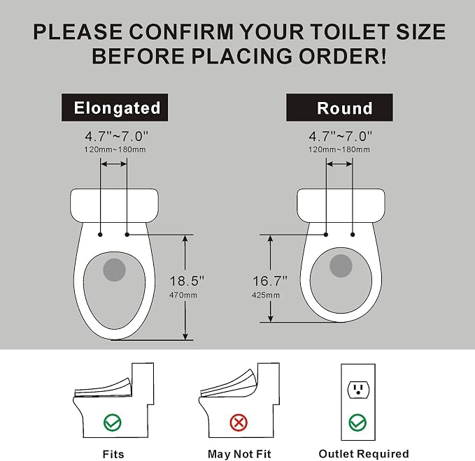 XCQQ Electric Heated Bidet Toilet Seat with Warm Water Wash, Warm Air Dryer, Soft Closed Lid, Night Light, LED Display, Toilet Seat with Bidet Requires Outlet - Round