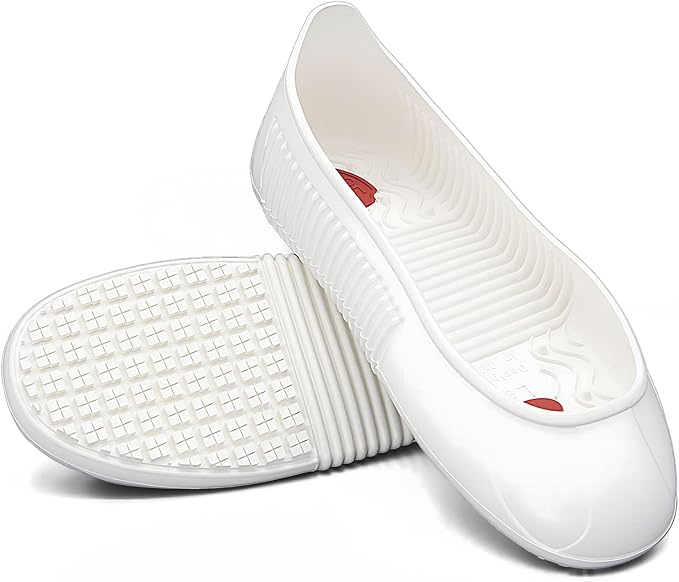 LG01 Crews Crew Guard Fuel oil Resistant (FO) Shoe Covers- CE/ASTM Anti-slip & Waterproof Rubber Overshoes for Work, Non-Slip Safety Protectors for Kitchen/Medical (White, L(US Women 7-8.5 | Men 6-8）)