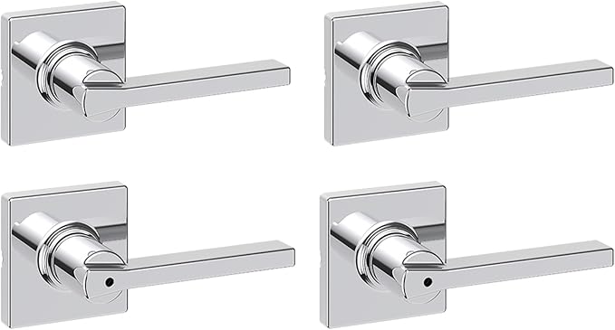 Kwikset Casey Hallway Passage and Bed/Bath Privacy Door Handle 4 Pack, 2 Passage Levers and 2 Privacy Levers, Polished Chrome Reversible Interior Handles