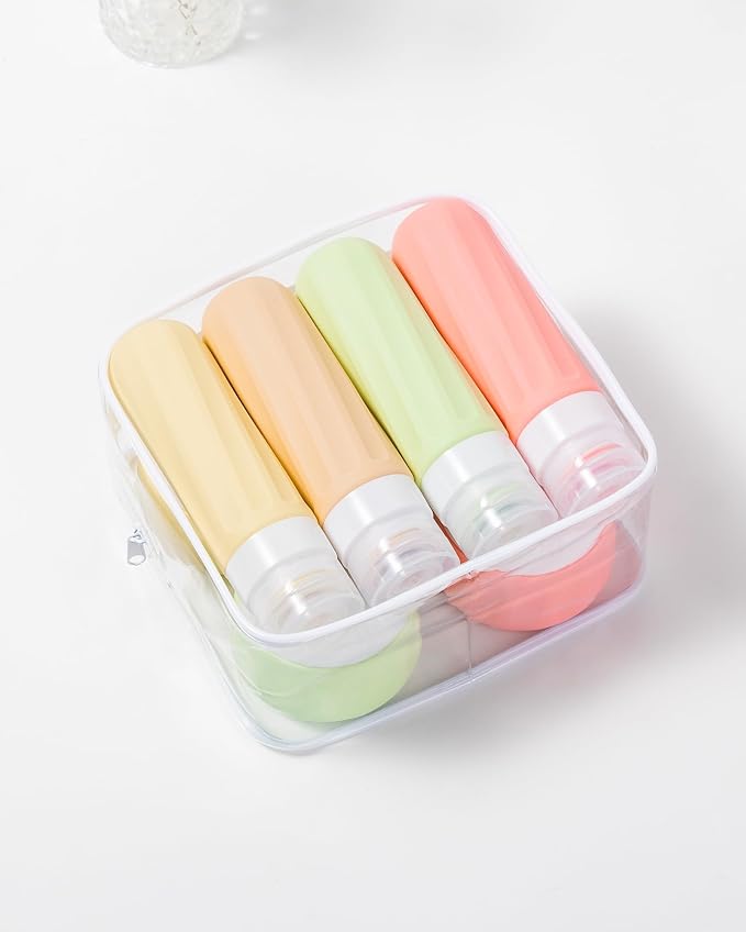 Mrsdry Travel Size Toiletries 8 Pack, TSA Approved 3oz Silicone Squeeze Bottles & Cream Jars with Clear Travel Bag