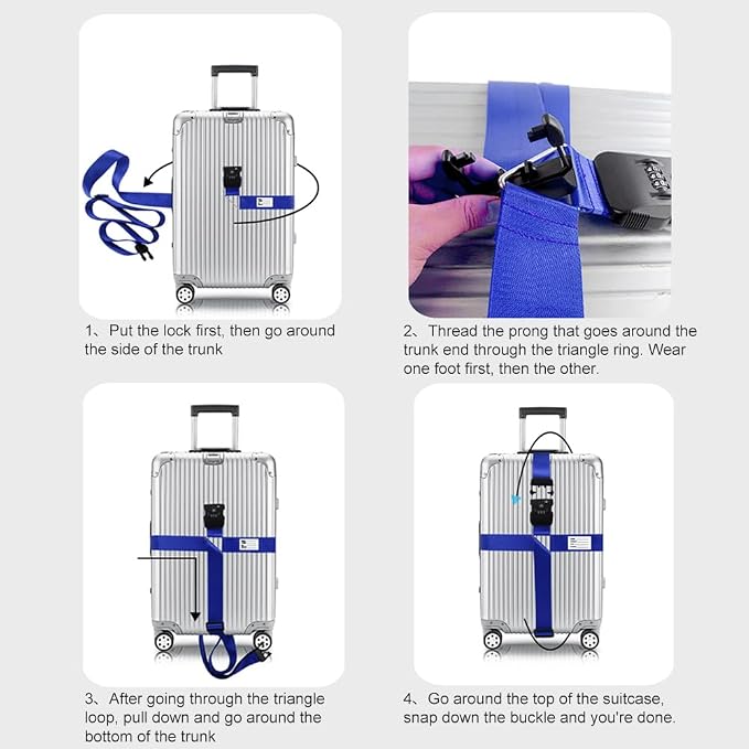 Veki Cross Luggage Straps Set TSA Approved with Lock Adjustable Travel Suitcase Belts Suitcase Tags with Name ID Card Packing Straps for Suitcases Strap Travel Accessories (Blue 1pcs)