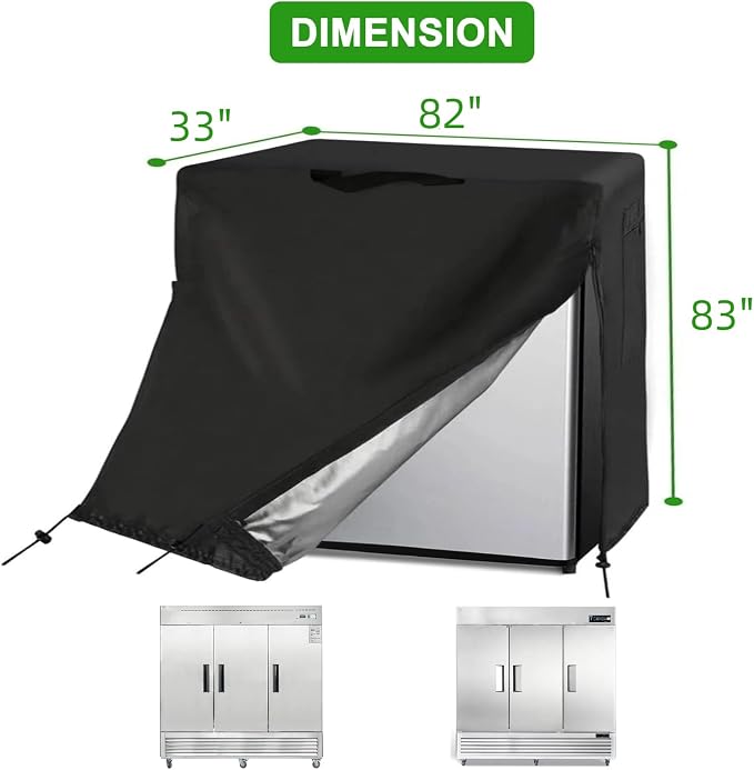 Commercial Refrigerator Cover for 72Cu Ft Commercial Refrigerator Freezer Combo,82 Inch Waterproof Fridge with Freezer Cover for Industrial Stainless Steel Fridge(82" W x 33" D x 83" H)