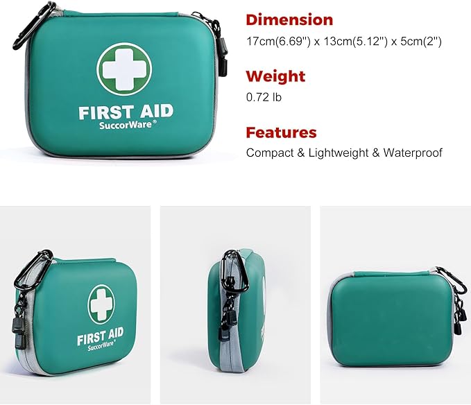 SuccorWare 150 Pieces Mini First Aid Kit - Small Medical Kit with Hard Shell - Emergency First Aid Kit for Car, Travel, Home, Outdoor, Office, Camping, Hiking (Green)