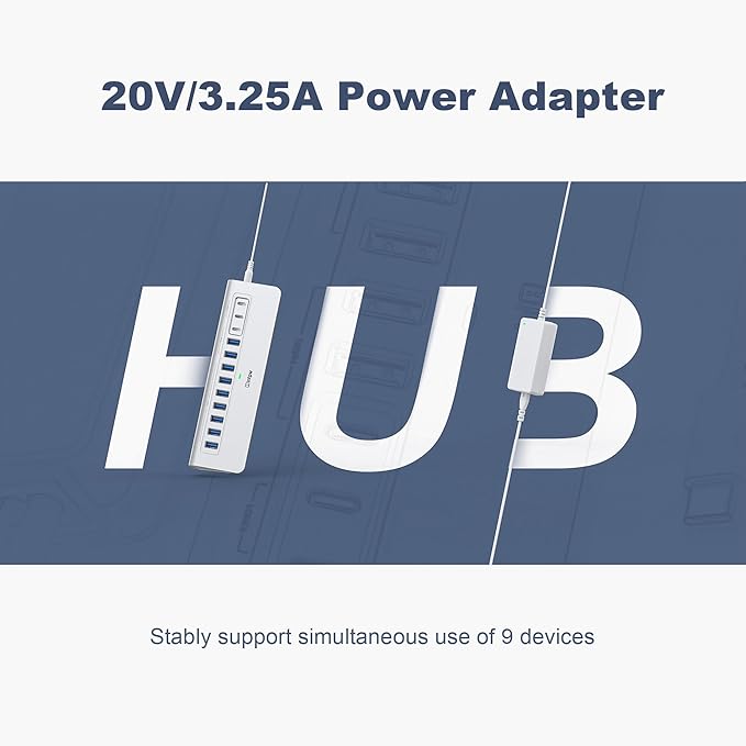Powered USB Hub 10Gbps, intpw YH9AC 12 Port USB C Hub with 10Gbps USB C 3.2+2 USB A 3.2, 7 USB 3.0, 2 PD 45W Charging Port, 65W Power Adapter + 3.3FT Cable, Aluminum USB Hub for PC/Laptop/iPhone 17/16