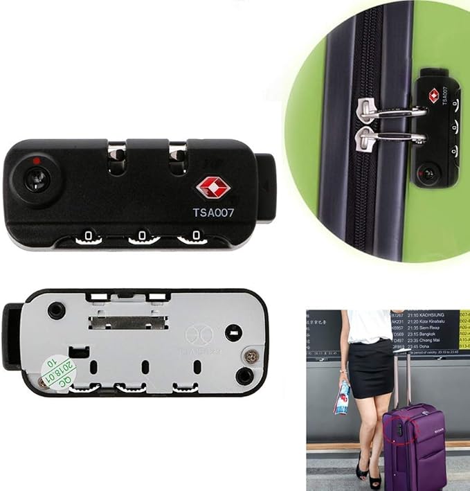 TSA007 Padlock Luggage Travel Lock and 3 Digits Self-Setting A Variety of Different Combinations Luggage Bag Travel Security Code Lock, Black, 2 Pack