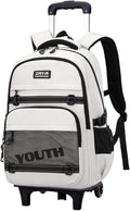 EKUIZAI Kids Rolling Wheeled Backpack for Boys Girls Roller Middle School Backpack with Wheels Rolling Bookbag Trolley Bag for Kids，2 Wheels White