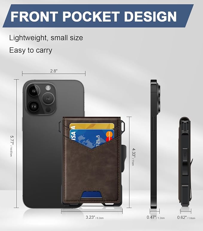 GHUKY Wallet for Men, Minimalist Slim Mens Wallet with Money Clip, RFID Blocking Smart Pop Up Card Wallet with ID Window, Compact Bifold Wallet,Metal Aluminum Credit Card Holder