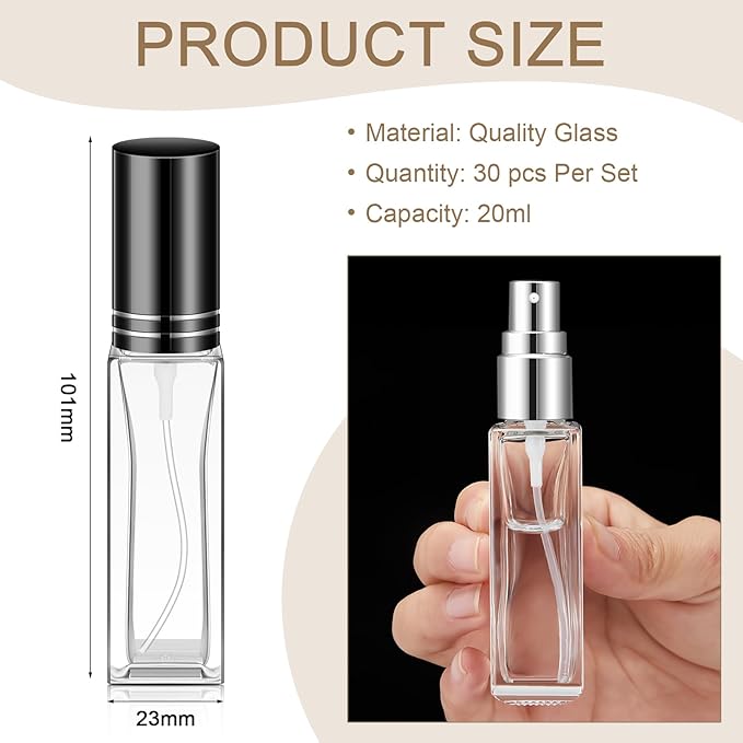 Domensi 30 Pcs 10/15/20/30 ml Perfume Travel Refillable Glass Bottles Spray Bottle Perfume Atomizer for Cologne Dispenser Leak-proof Fragrance Bottles Atomizer Pump Kit (20 ml,Gold,Silver,Black)