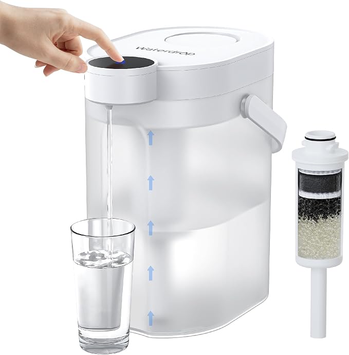 Waterdrop ED06W Electric Water Filter Pitcher, FreshTaste Rechargeable Dispenser, 17-Cup Instant Countertop Purifier, Reduce Chlorine, Lead, Copper, Purify, Soften Water, Does not Lower TDS, White