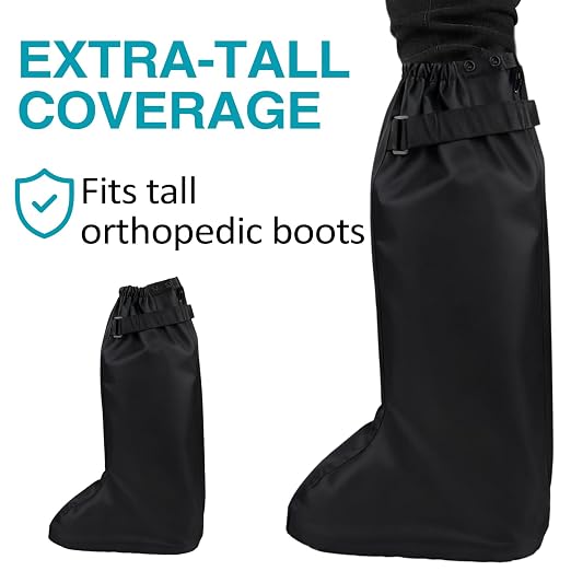 Tall Walking Boot Cover Waterproof for Medical Boots | Fits high-top medical boots; measure your medical boot; waterproof nylon, adjustable straps, heavy-duty anti-slip sole