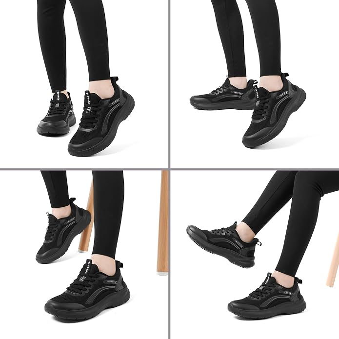 Treesky Black Non Slip Work Shoes for Women, Restaurant & Kitchen Sneakers | Slip resistant soles, lightweight cushioning, breathable knit, removable insole, for nursing, food service & long shifts