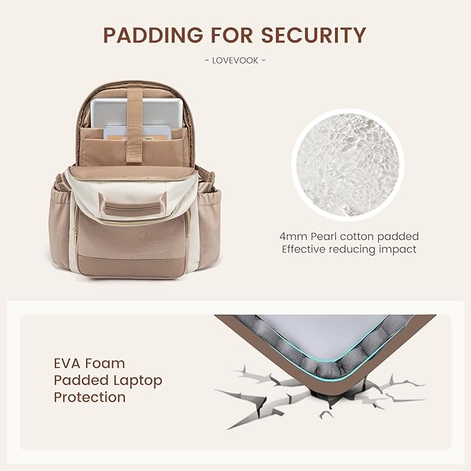 LOVEVOOK Laptop Backpack for Women with Pouch Pocket for Large Capacity Cup,17 Inch Laptop Computer Bag Travel Backpack Purse,Waterproof Work Business Backpack College Teacher Bags,Beige-Khaki