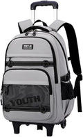EKUIZAI Kids Rolling Wheeled Backpack for Boys Girls Roller Middle School Backpack with Wheels Rolling Bookbag Trolley Bag for Kids，2 Wheels Grey