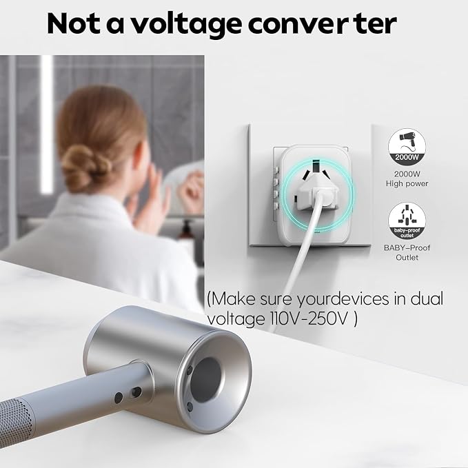 JMFONE International Power Plug Adapter, Universal Travel Adapter with 2 USB-C & 2 USB-A Ports and Multi AC Sockets, All-in-One Worldwide Travel Outlet Charger Adapter for EU US UK AU 200+ Countries