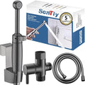 SonTiy Handheld Bidet Toilet Sprayer Gunmetal, Cloth Diaper Sprayer Bathroom Hand Held Jet Spray Bidet Attachment for Toilet with Adjustable Pressure Control, Solid Brass, 7.2" Bidet Wand