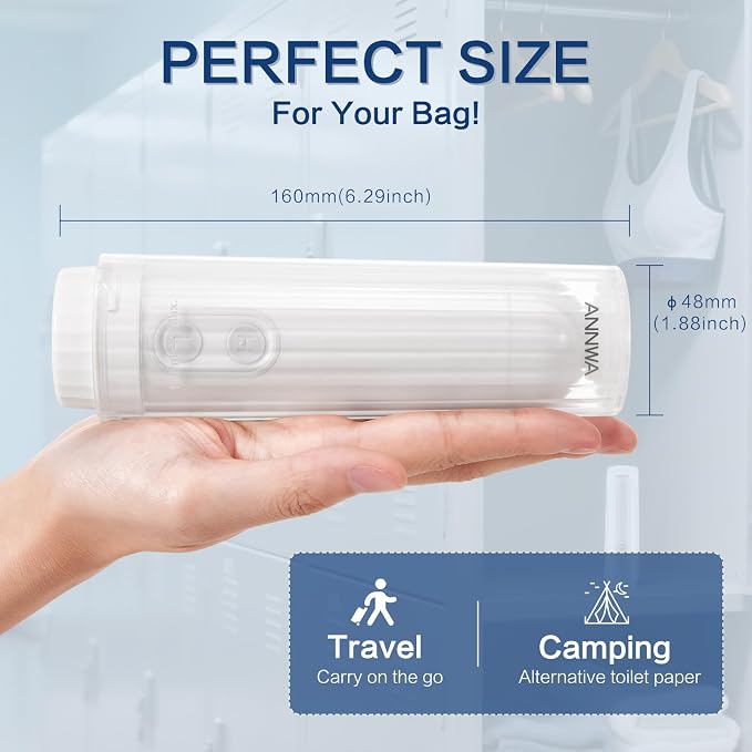Travel Portable Bidet Sprayer 140mL Nozzle 180° Adjustment IPX6 Handheld Bidet for Personal Hygiene Cleaning, Baby Wash, Postnatal Care, Perineal & Hemorrhoid Treatment(AM-US-NHJ002E)