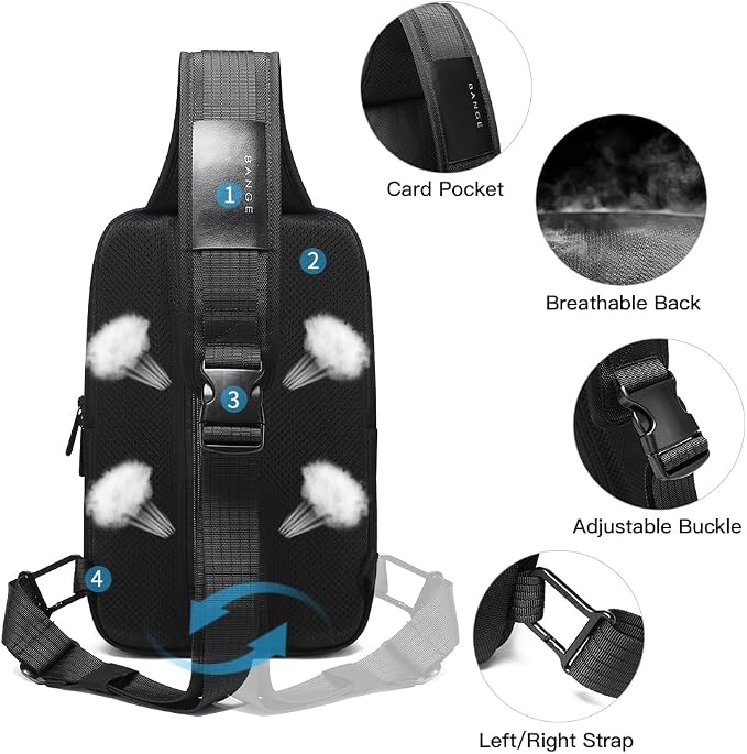 BANGE Sling Backpack with Lock, Anti Theft Crossbody Shoulder Bag for Men Women, Waterproof Small Daypack with USB Charging Port for Outdoor Sports
