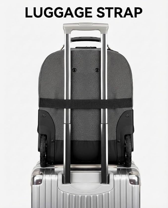 MATEIN Rolling Laptop Bag with Larger Wheels, 17 Inch Spacious Roller Back Packs with Anti Theft Lock for Adults Men, Heavy Duty Rolling Large Carry On Luggage for Office Work Travel, Grey