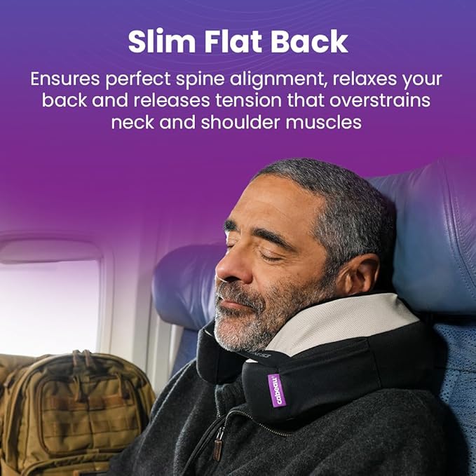 Cabeau Travel Neck Pillow for Airplanes - The Neck's Evolution TNE S3 - Supportive Memory Foam Design for Long Haul Flights with Attachable Seat Straps and 360 Support in Berlin Grey
