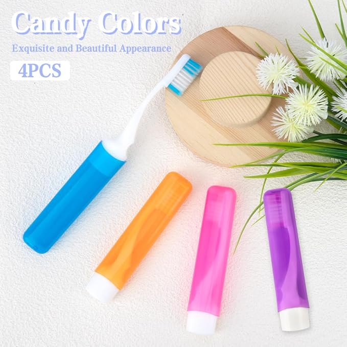 Travel Toothbrush 4Pcs Travel Toothbrush Set Mini Toothbrushes Soft Portable Toothbrushes Travels with Tooth Brush Cover Small Folding Toothbrush Individually Wrapped for Camping Home
