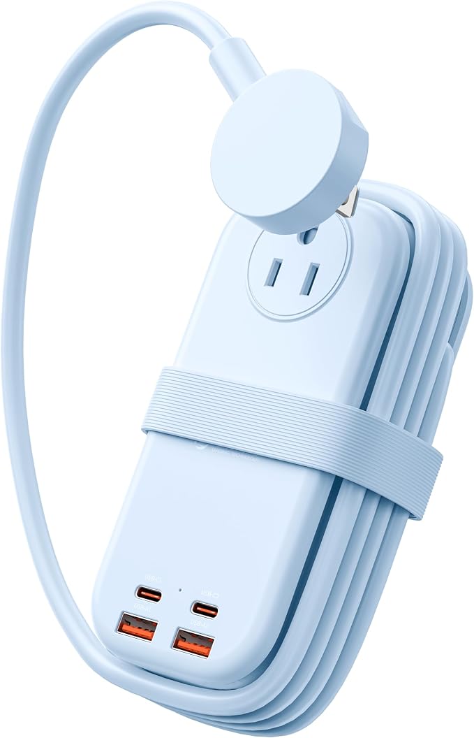 ORICO 100W GaN Power Strip for Laptop, 6 in 1 Multiple Outlets Extension Cord(2 AC Outlets, 2 USB-A, 2 USB-C Ports), 5ft Wrapped Flat Plug for Travel/Office ETL Listed