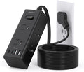 10Ft Extension Cord with Multiple Outlets, Flat Plug Power Strip Surge Protector with 10 Ft Long Cord, 6 Outlet 3 USB Ports (2 USB C), Multi Outlet Wall Plug for Travel, Dorm Room Essentials-Black